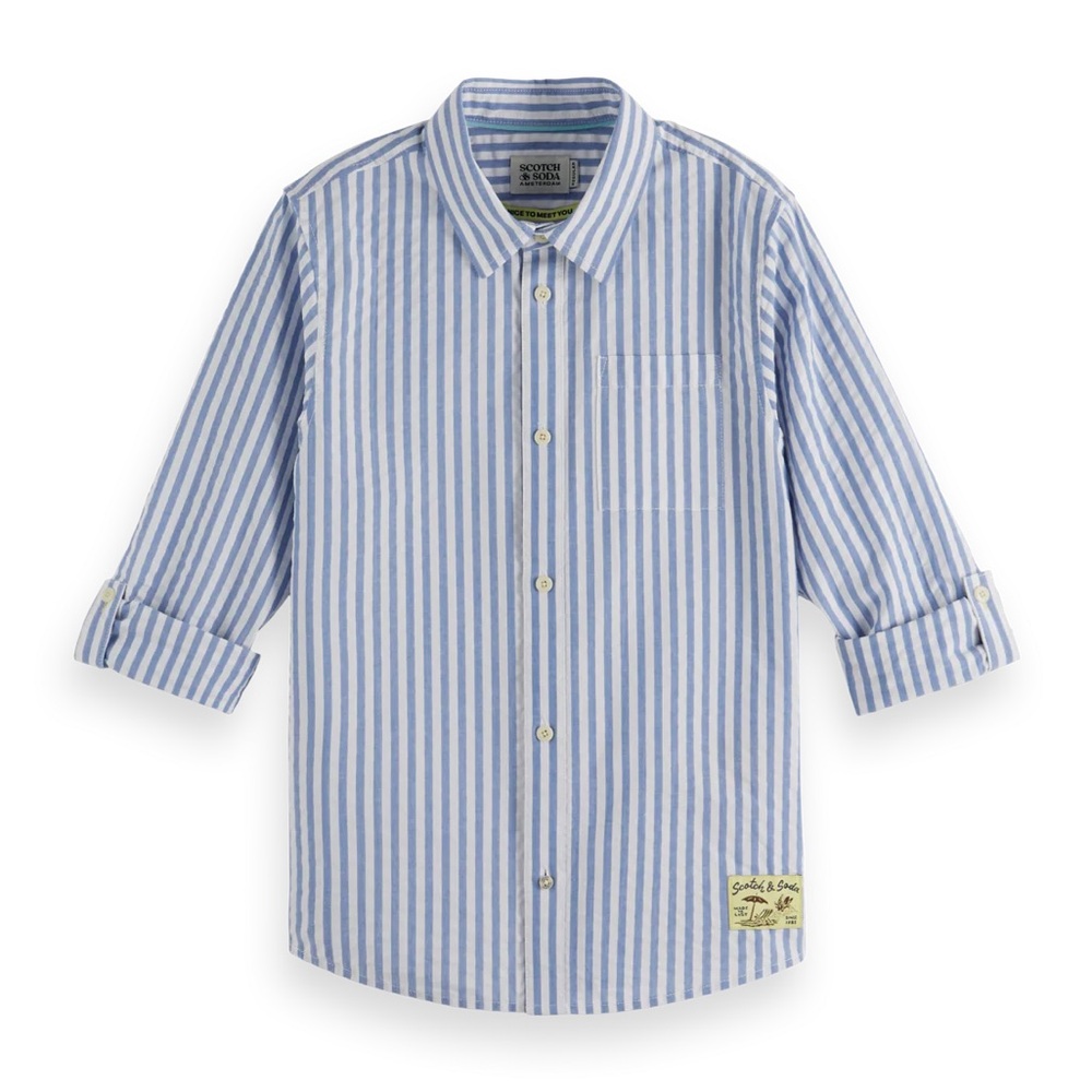 Scotch & Soda Blue and White Striped Button-Down Shirt